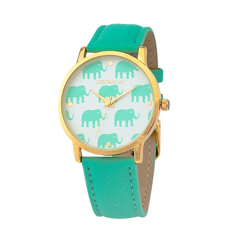 Reloj talismán elefantes  verde mujer