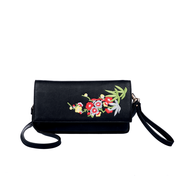 Bolso negro bordado con flores