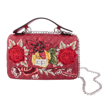 Bolso acolchado rojo con flores bordadas