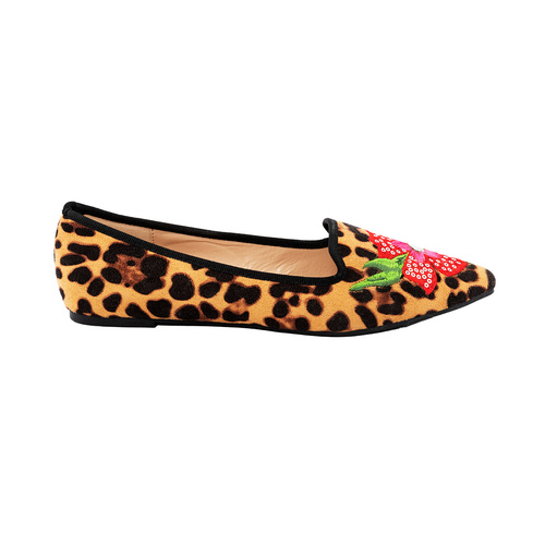 Zapato tipo bailarina print leopardo con flores bordadas