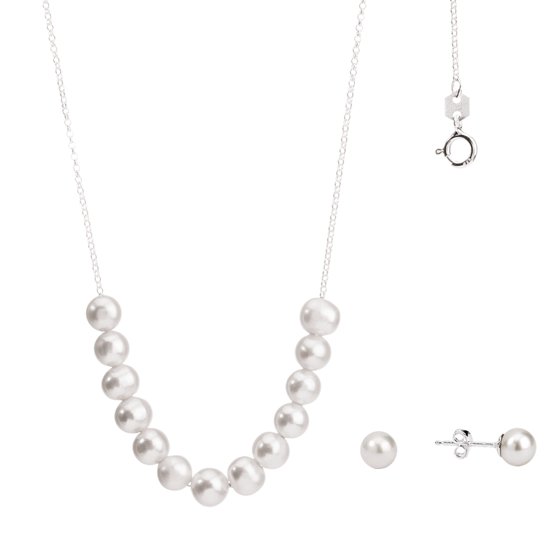 Set gargantilla y pendientes con perlas cultivadas plata