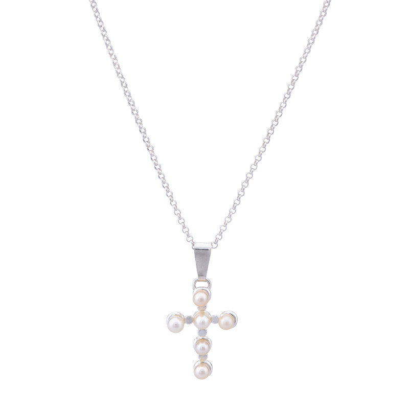 Gargantilla cruz con perlas cultivadas plata