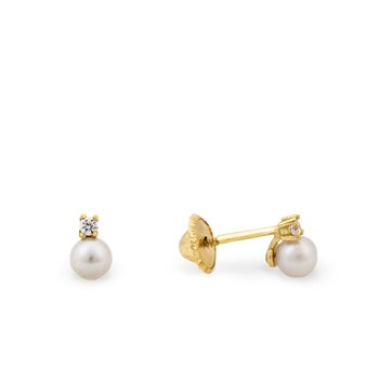Orecchini bambina in oro con doppia perla e zirconi