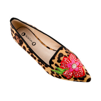 Zapato tacón print leopardo con flores bordadas