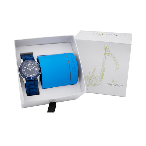 Reloj y altavoz junior azul
