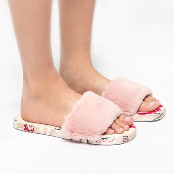 Zapatillas de casa rosa estampado raso